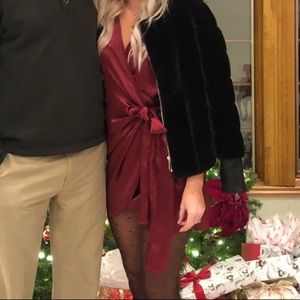 Burgundy satin wrap dress